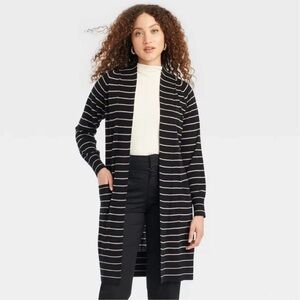 A New Day Women’s Duster Cardigan Black Taupe Striped